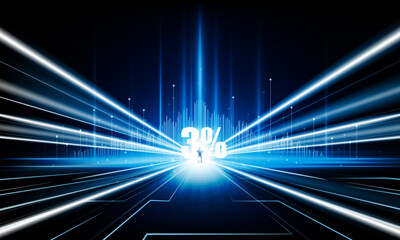 Obraz premium Abstract businessman of Key Door city 3 percent or interest open businessman Light technology background Hitech communication concept innovation background vector design.