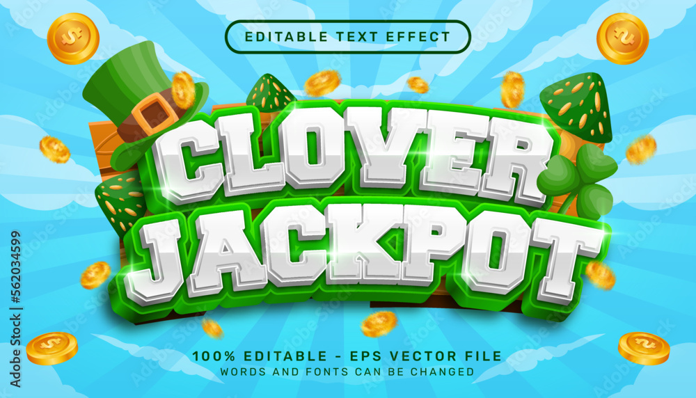 Fototapete clover jackpot 3d text effect and editable text effect whit st patrick's day element