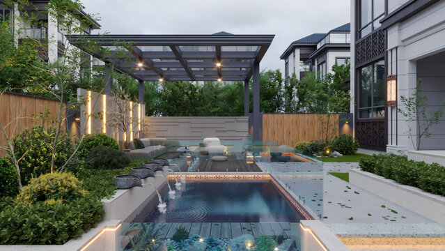 3d render building and architecture courtyard exterior design inspiration