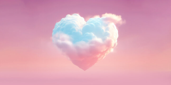 Heart shaped cloud on pink background. Valentine's Day. Generative AI