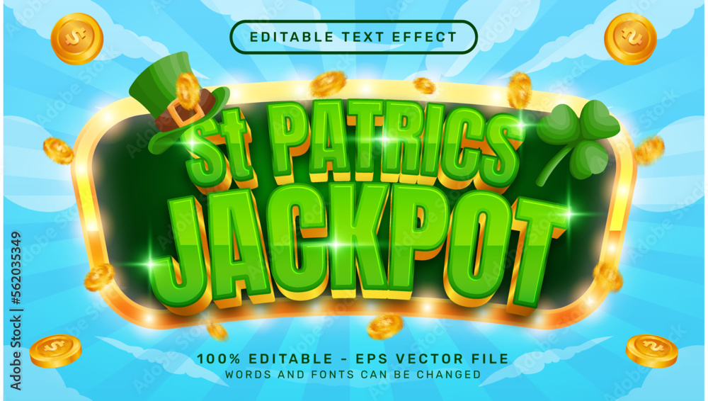 Fototapete st patrick's jackpot 3d text effect and editable text effect whit st patrick's day element