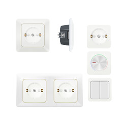 Vector realistic set of electrical sockets in white.