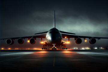 Fototapeta na wymiar Airplane take off runway at night