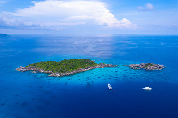 tropical island in the sea .aerial view of the Similan Islands, the Andaman Sea, with natural blue waters, tropical seas, impressive views of the island's beauty. The island is shaped like a heart.