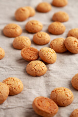 Fototapeta na wymiar Homemade Italian Amaretti Cookie Biscuits, side view.