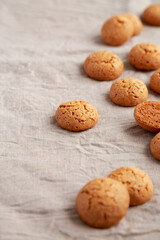 Homemade Italian Amaretti Cookie Biscuits, side view. Copy space.