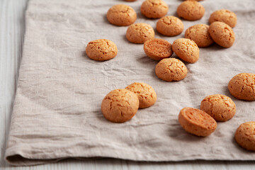 Homemade Italian Amaretti Cookie Biscuits, side view. Copy space.