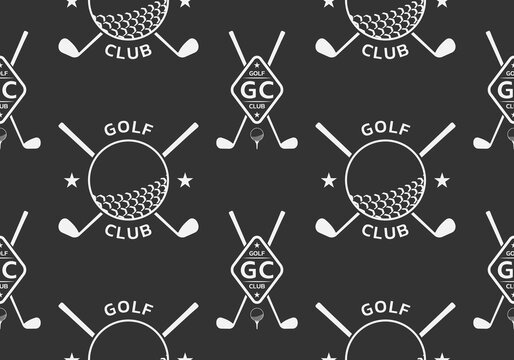Golf seamless pattern or background with crossed golf clubs and ball on tee. Vector illustration.
