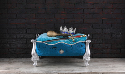 Obraz na płótnie Canvas crown on a blue pillow