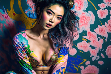 Fototapeta na wymiar portrait of a gorgeous colorful woman
