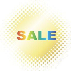 Sale inscription for price reduction message, design banner for discount on golden background