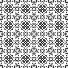 Stylish texture with figures from lines.
Abstract geometric black and white pattern for web page, textures, card, poster, fabric, textile. Monochrome graphic repeating design. 