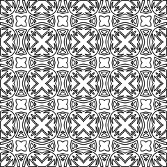 Stylish texture with figures from lines.
Abstract geometric black and white pattern for web page, textures, card, poster, fabric, textile. Monochrome graphic repeating design. 
