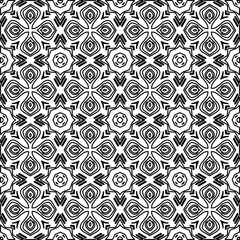 Stylish texture with figures from lines.
Abstract geometric black and white pattern for web page, textures, card, poster, fabric, textile. Monochrome graphic repeating design. 
