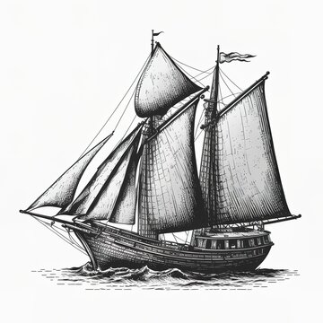 recommend clip art: Antique ship. Ship sailing yacht boat antique, vintage, black ink hand drawing. Vector illustration. Generative AI