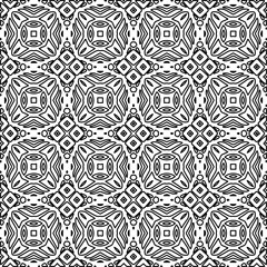 Stylish texture with figures from lines.
Abstract geometric black and white pattern for web page, textures, card, poster, fabric, textile. Monochrome graphic repeating design. 