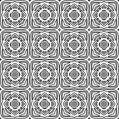 Stylish texture with figures from lines.
Abstract geometric black and white pattern for web page, textures, card, poster, fabric, textile. Monochrome graphic repeating design. 