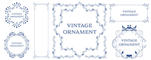 set of graphic materials, oriental patterns, arabesque patterns, antiques, decorative borders and vintage frames.