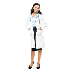 PNG of a young african female doctor isolated on a PNG background.