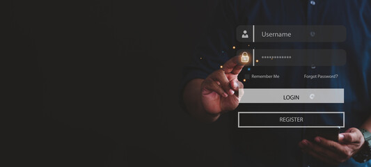 Business with laptop computers protected The idea is to hack phishing cell phones with passwords to gain access to online security and fraud risks. © eakarat
