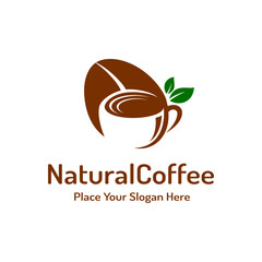 A cup of Coffee vector logo template. Design with seed coffee.
