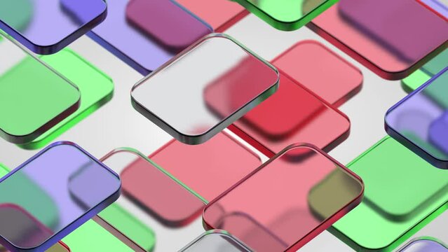 Animated abstract 3d background with sliding colorful glass squares. Good for presentation background, splash screen, title background.