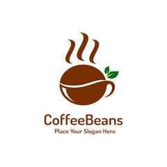 A cup of Coffee vector logo template. Design with seed coffee.
