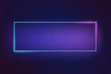 Neon color light rectangle frame. Retro fluorescent  border. Object on gradient background vector. Neon line in graphic style.