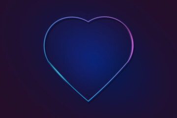 Neon color light heart frame. Retro fluorescent  border. Object on gradient background vector. Neon line in graphic style.