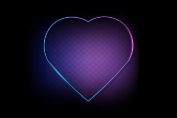 Neon color light heart frame. Retro fluorescent  border. Object on transparency gradient background vector. Neon line in graphic style.