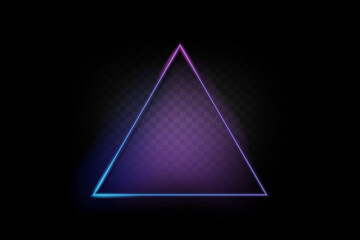 Neon color light triangle frame. Retro fluorescent  border. Object on gradient background vector. Neon line in graphic style.