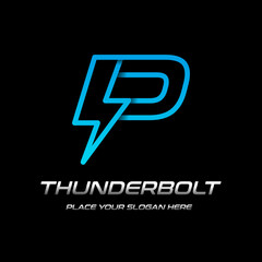 Flash P letter vector logo template. This font with thunder symbol. Logotype. Alphabet suitable for fast, power, electric, identity, moving and speed.