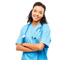 PNG of a young female nurse posing isolated on a PNG background. - obrazy, fototapety, plakaty