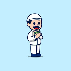 cute boy moslem cartoon illustration
