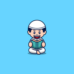 cute boy moslem cartoon illustration