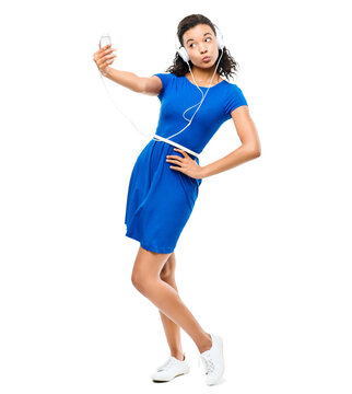 PNG of a young woman pulling faces while taking selfies isolated on a PNG background.