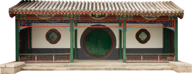 Isolated PNG cutout of a traditional Chinese house on a transparent background, ideal for photobashing, matte-painting, concept art