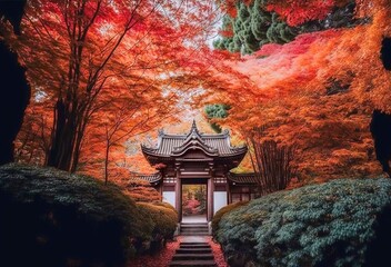 Autumn in kyoto, maples and traditional Japanese architecture