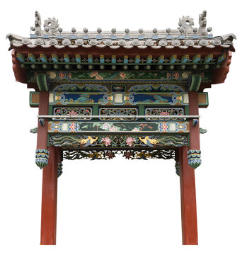 Isolated PNG cutout of a beautiful Chinese gate on a transparent background, ideal for photobashing, matte-painting, concept art
