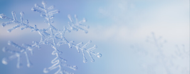 Beautiful Christmas Wallpaper with Crystalline Snowflake. Winter Banner with copy-space.