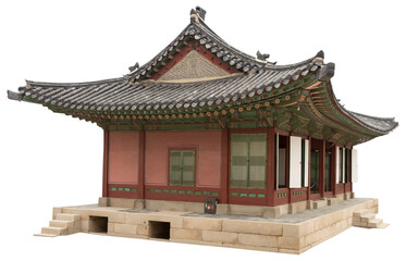 Fototapeta premium Isolated PNG cutout of a traditional and luxurious Korean house on a transparent background, ideal for photobashing, matte-painting, concept art
