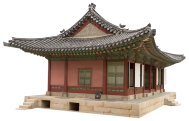 Isolated PNG cutout of a traditional and luxurious Korean house on a transparent background, ideal for photobashing, matte-painting, concept art