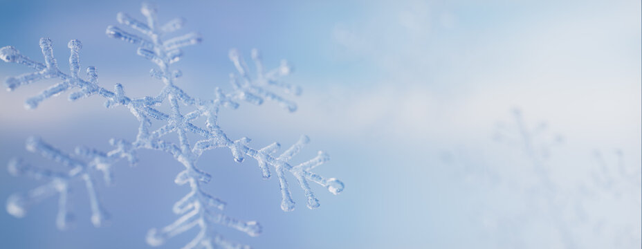 Beautiful Christmas Wallpaper with Crystalline Snowflake. Winter Banner with copy-space.