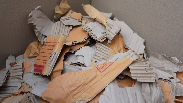 Cardboard boxes with crumpled paper inside for packaging goods from online stores, Eco friendly recyclable raw materials for save earth and environment concept.