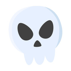 Cute Halloween creepy skull ghost sticker vector illustration. Cartoon drawing of witchcraft or dark magic element in boho style isolated on white background. Halloween concept