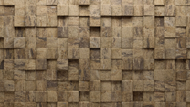 Polished, 3D Wall background with tiles. Natural Stone, tile Wallpaper with Square, Semigloss blocks. 3D Render