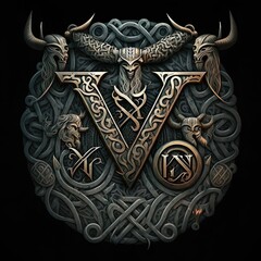 AI generated art: A powerful epic norse-inspired emblem of a Viking divine entity - obrazy, fototapety, plakaty