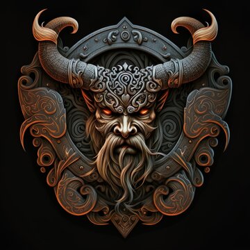 AI generated art: A powerful epic norse-inspired emblem of a Viking divine entity