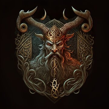 AI generated art: A powerful epic norse-inspired emblem of a Viking divine entity