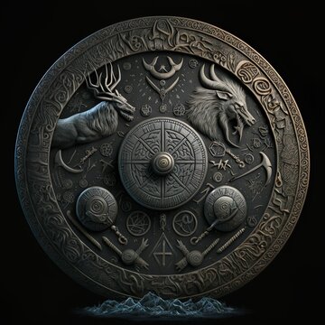 AI generated art: A powerful epic norse-inspired emblem of a Viking divine entity